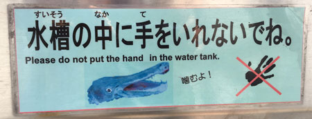 Please do not put the hand in the water tank.